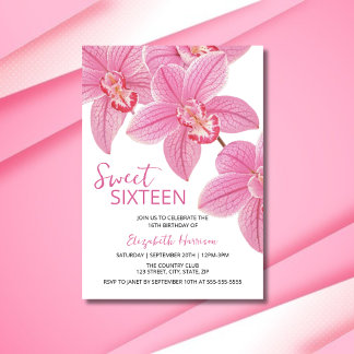 Sweet Floral Pink Orchid 16. Geburtstag Einladung
