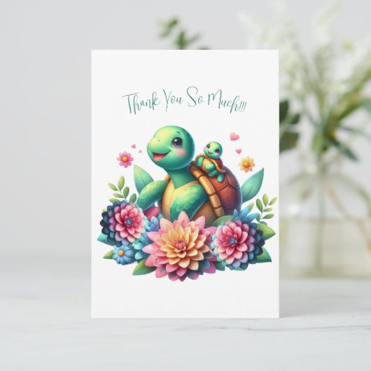 Sweet Floral Sea Turtles Vielen Dank Note Card Dankeskarte (Stehend Vorderseite)