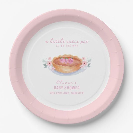 Sweet Floral Süsse Pie Raspberry Baby Dusche Pappteller (Vorderseite)