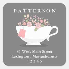 Sweet Floral Teacup Tee Time Return Address Label Quadratischer Aufkleber