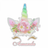 Sweet Floral Unicorn Lashes Rainbow Pink Name Aufkleber (Vorderseite)