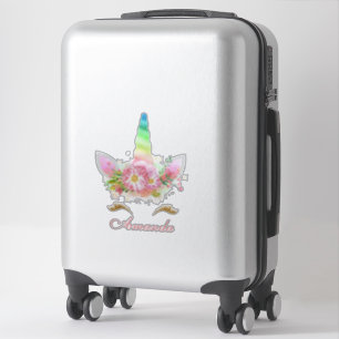 Sweet Floral Unicorn Lashes Rainbow Pink Name Aufkleber