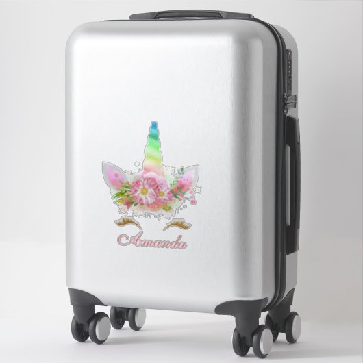 Sweet Floral Unicorn Lashes Rainbow Pink Name Aufkleber (Koffer)