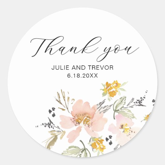 Sweet Floral Watercolor Wedding Danke Sticker (Vorderseite)