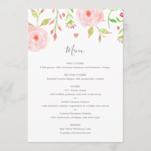 Sweet Floral Wedding Menu Card in Pink & Green Menükarte