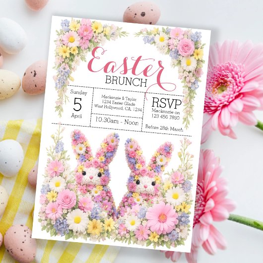Sweet Flower Bunny Rabbit Easter Egg Hunt Brunch Einladung