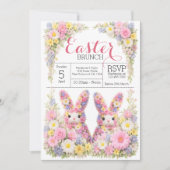 Sweet Flower Bunny Rabbit Easter Egg Hunt Brunch Einladung (Vorderseite)