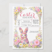 Sweet Flower Bunny Rabbit Easter Egg Hunt Lunch Einladung (Vorderseite)