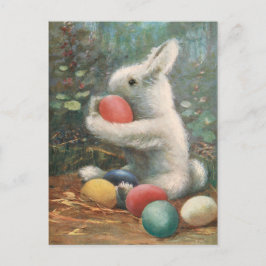 Sweet Fluffy Vintag Ostern Bunny und Dyed Eggs Postkarte