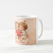 Sweet folk-style Valentine card with angel childre Kaffeetasse (VorderseiteRechts)