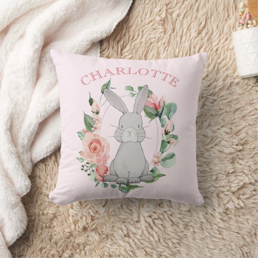 Sweet Forest Animal Graue Bunny Pink Floral Girl's Kissen (Decke)