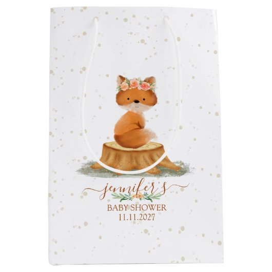 Sweet Forest Fox Baby Shower Wildflowers Mittlere Geschenktüte (Vorderseite)