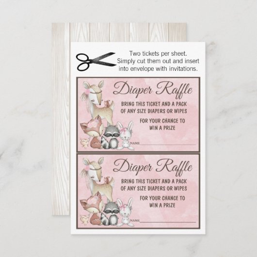 Sweet Forest Woodland Girls Diaper Raffelei Beilag Einladung (Vorne/Hinten)