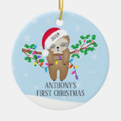 Sweet Foto Sleepy Sloth Baby's First Christmas Keramik Ornament (Vorne)