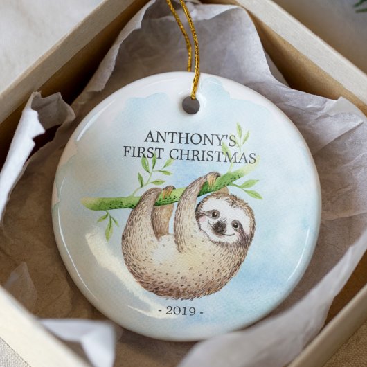 Sweet Foto Sloth Baby's First Christmas Ornament