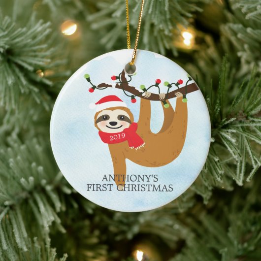 Sweet Foto Sloth Baby's First Christmas Ornament (Baum)