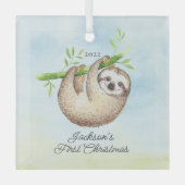 Sweet Foto Sloth Baby's First Christmas Ornament Aus Glas (Vorderseite)
