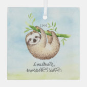 Sweet Foto Sloth Baby's First Christmas Ornament Aus Glas (Rückseite)