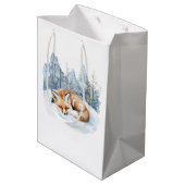 Sweet Fox Blue Christmas Snowflakes Mittlere Geschenktüte (Rückseite Schrägansicht)