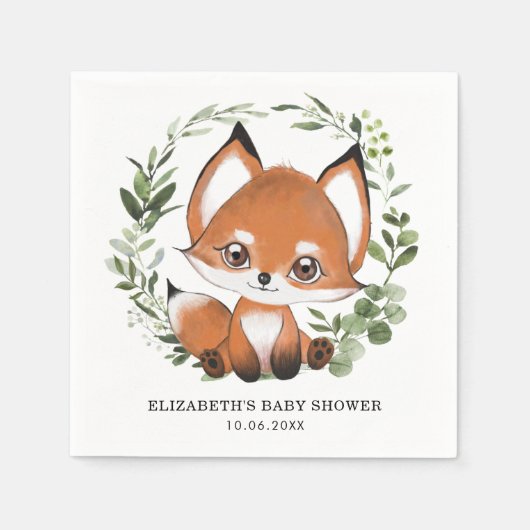 Sweet Fox Botanical Greenerity Forest Baby Geburts Serviette (Vorderseite)