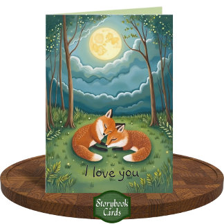 Sweet Fox Couple Sleeping Moon Forest I Liebe You Karte