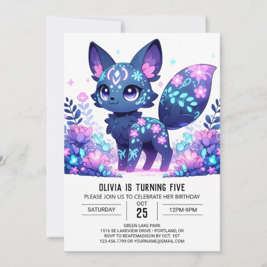 Sweet Fox Digital Geburtstag Einladung (Vorderseite)