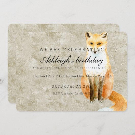 Sweet Fox Geburtstag Einladung (Vorne/Hinten)