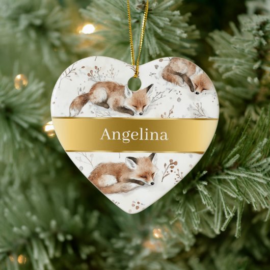 Sweet Fox Gold Ribbon Christmas Keramik Ornament (Baum)