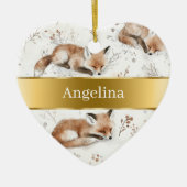 Sweet Fox Gold Ribbon Christmas Keramik Ornament (Vorne)