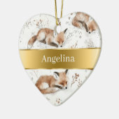 Sweet Fox Gold Ribbon Christmas Keramik Ornament (Links)