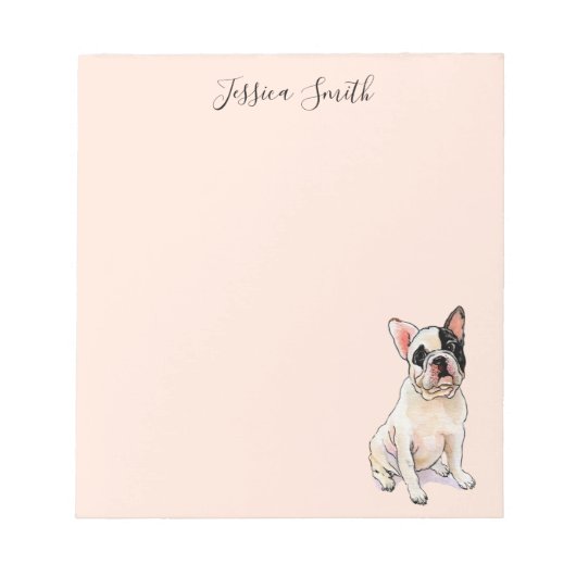 Sweet French Bulldog Illustration auf Pink Notepad Notizblock (Vorderseite)