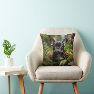 🐶 💛 Sweet Frenchie Welpe in einem Dschungel Kissen