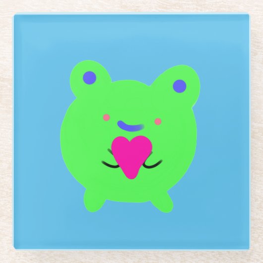 Sweet Frog mit Herz Glasuntersetzer (Vorderseite)