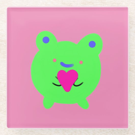 Sweet Frog mit Herz Glasuntersetzer (Vorderseite)