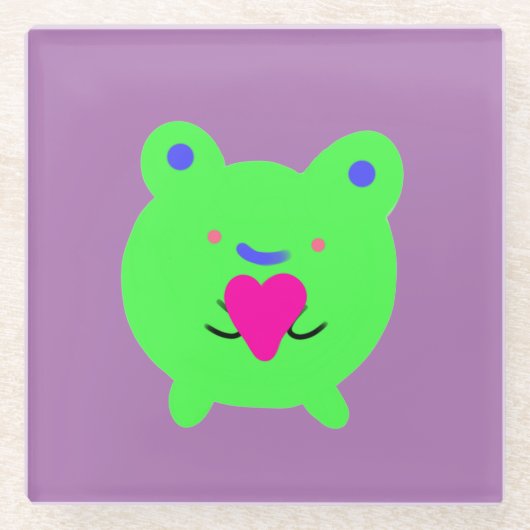 Sweet Frog mit Herz Glasuntersetzer (Vorderseite)