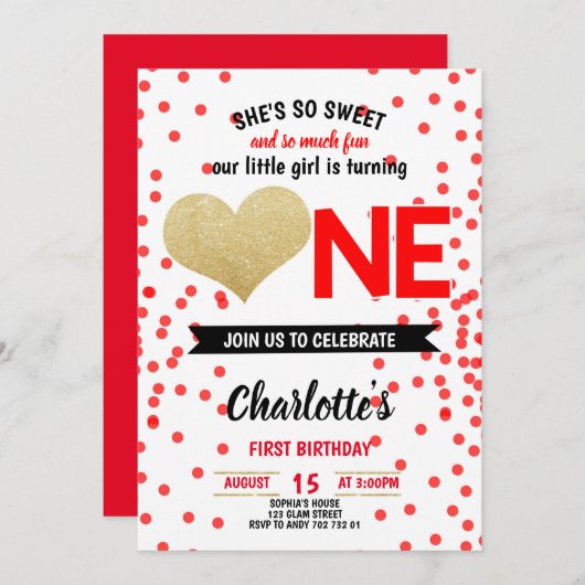 Sweet & Fun Black Heart Girl Einladung (Vorne/Hinten)