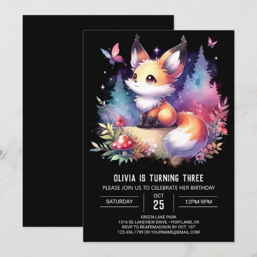 Sweet Fun Fox Geburtstag digital Einladung (Vorne/Hinten)