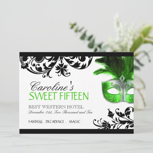 Sweet Fünfzehn Masquerade Einladung (Stehend Vorderseite)