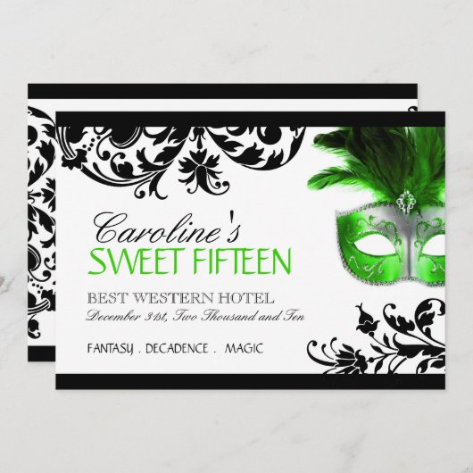 Sweet Fünfzehn Masquerade Einladung (Vorne/Hinten)