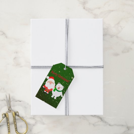 Sweet Funkelnd Green, Santa und Bär Geschenkanhänger (Mit Garn)