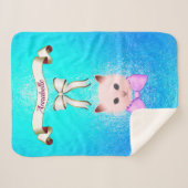 Sweet Funny Cat mit Bow Name Personalize Sherpadecke (Vorderseite (Horizontal))