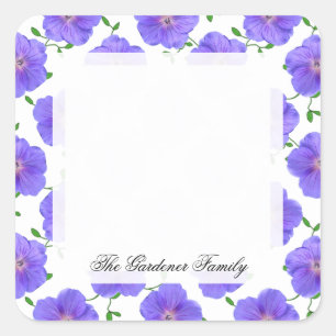 Sweet Garden Blue Geranium Blume auf beliebiger Fa Quadratischer Aufkleber