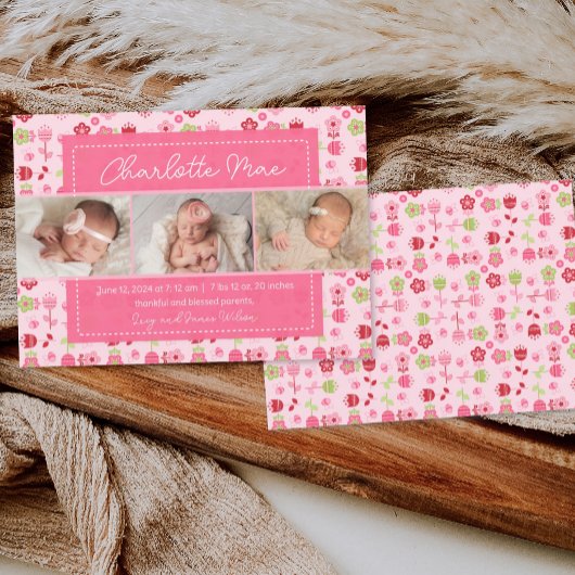 Sweet Garden Pink Baby Girl Ankündigung