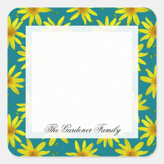 Sweet Garden Yellow Arnica Wildblume auf beliebige Quadratischer Aufkleber (Vorderseite)