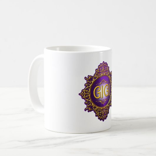 Sweet GIGI Royal Lila & Gold Kaffeetasse (Vorderseite Links)