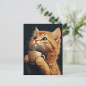 Sweet Ginger Kitty mit Kaffee Postkarte (Stehend Vorderseite)