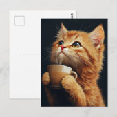 Sweet Ginger Kitty mit Kaffee Postkarte (Vorne/Hinten)