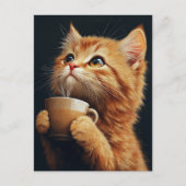 Sweet Ginger Kitty mit Kaffee Postkarte (Vorderseite)