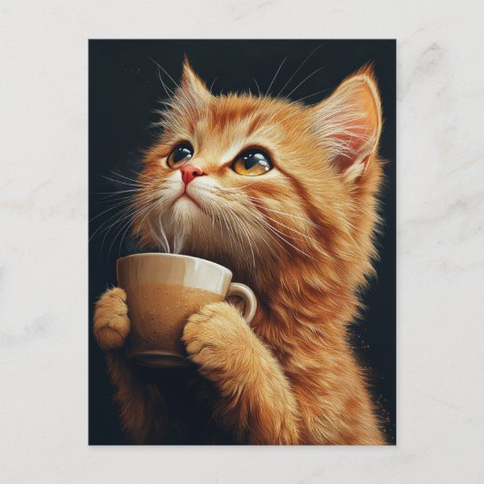 Sweet Ginger Kitty mit Kaffee Postkarte (Vorderseite)