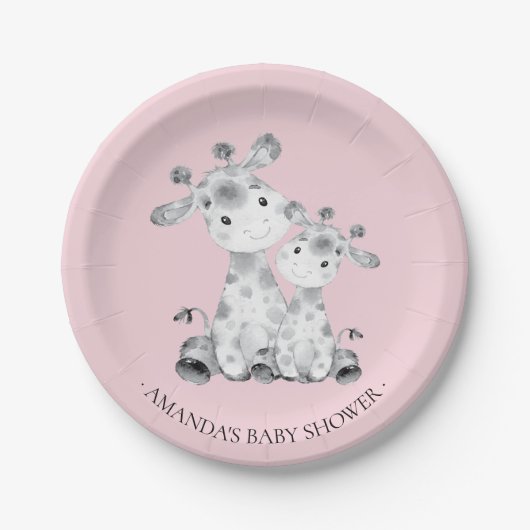 Sweet Giraffe Girls Baby Shower 7" Plättchen Pappteller (Vorderseite)